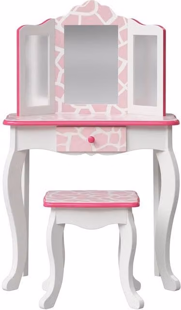 Teamson Kids Gisele Giraffe Kids Play Vanity Table and Stool in White and Pink – 1