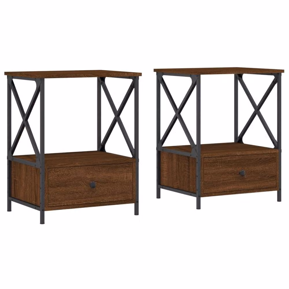 Berkfield Home Set of 2 Durable Bedside Tables in Brown Oak, W/D/H: 50 x 41 x 65 cm – 3