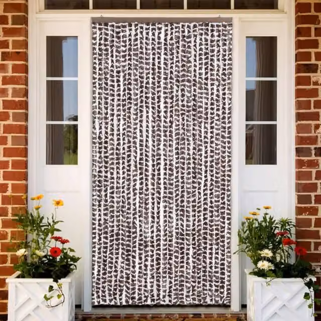 Berkfield Home Insect Curtain in Brown and White Chenille, W: 100 cm, H: 220 cm – 1