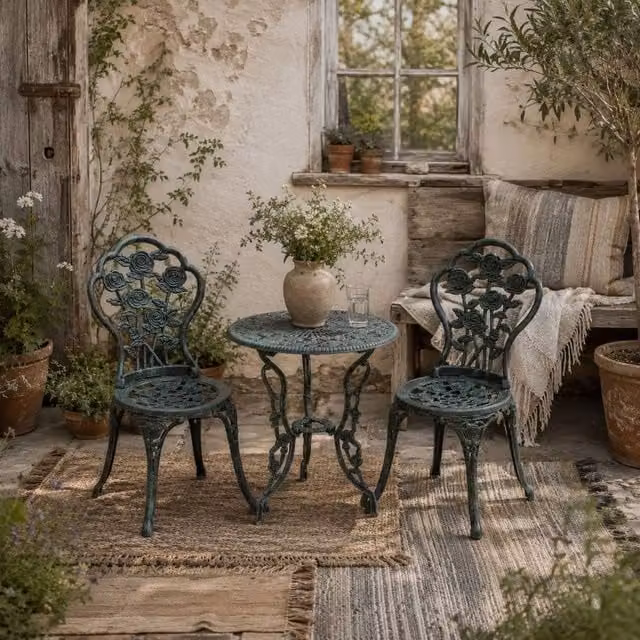 Wyld Haus Lafira 3 Piece Cast Aluminium Bistro Set in Matt Green