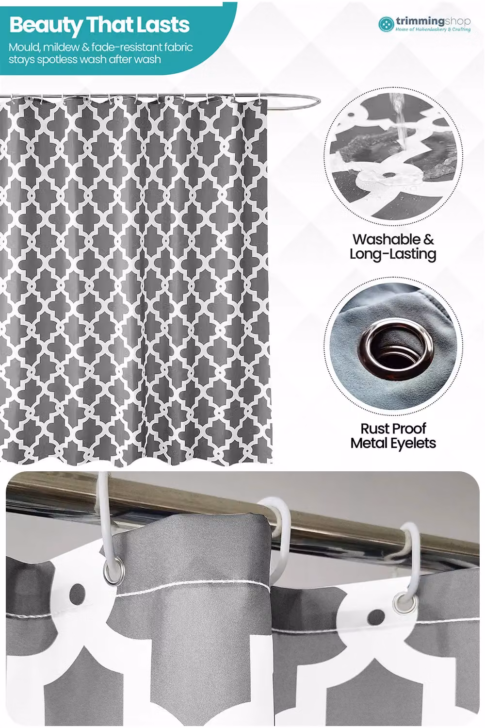 Neel Blue Mandala Polyester Water-Resistant Shower Curtain in Blue and Grey, W/D/H: 180 x 200 cm – 3