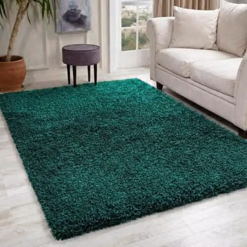 Serdim Rugs Plain Green Shaggy Living Room Area Rug, W: 160 cm, L: 230 cm