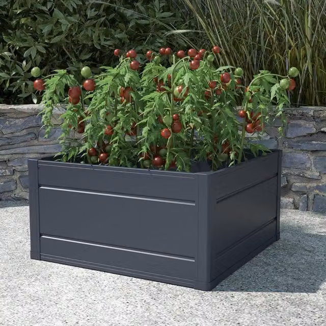 Garden Gear Anthracite Plastic Raised Garden Bed, Height: 30 cm, Width: 60 cm, Depth: 60 cm