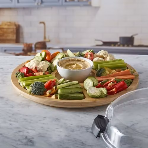 Farberware Multi-Purpose Round Bamboo Snack Board with 5 Dividers and Lid in Brown, Diameter: 35.5 cm – 2
