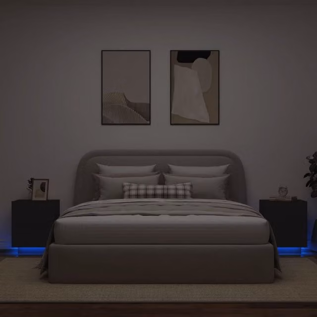 Berkfield Home Set of 2 Black Modern Bedside Cabinets with Integrated LED Lighting and MDF Construction – 1