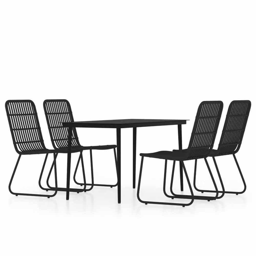 Berkfield Home 5 Piece Black Garden Dining Set with Glass and Rattan Details – 2