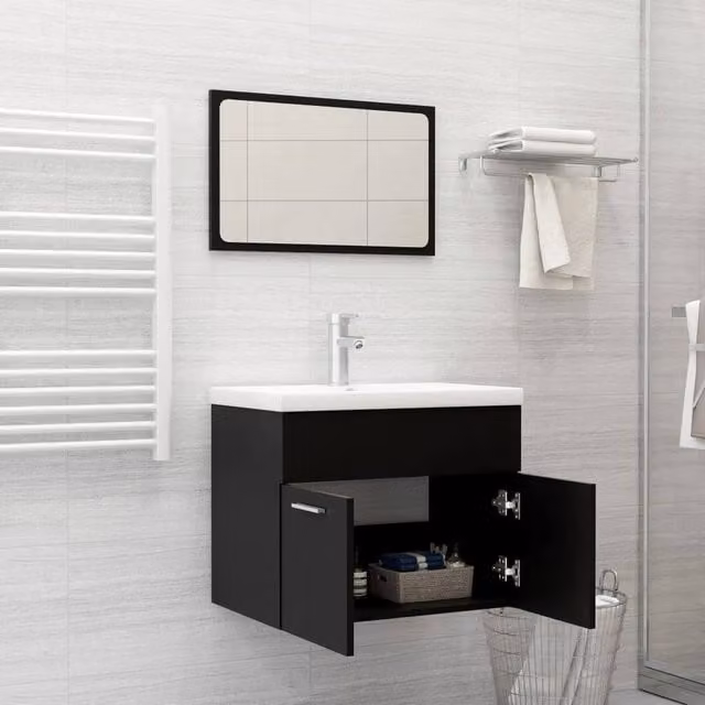 Berkfield Home Modern Black Bathroom Furniture Set with Vanity Unit and Mirror Cabinet