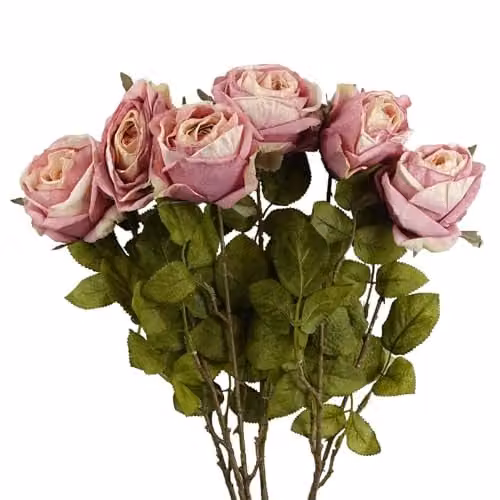 Leaf Design Pink Rose Artificial Textile Flowers