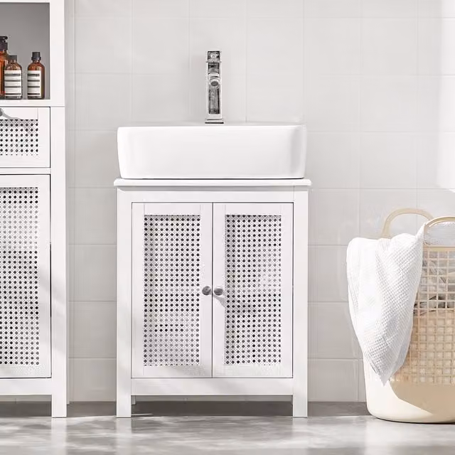 SoBuy Modern White Under Sink Bathroom Cabinet with Hinged Doors and Internal Shelves W/D/H: 50 x 30 x 60 cm