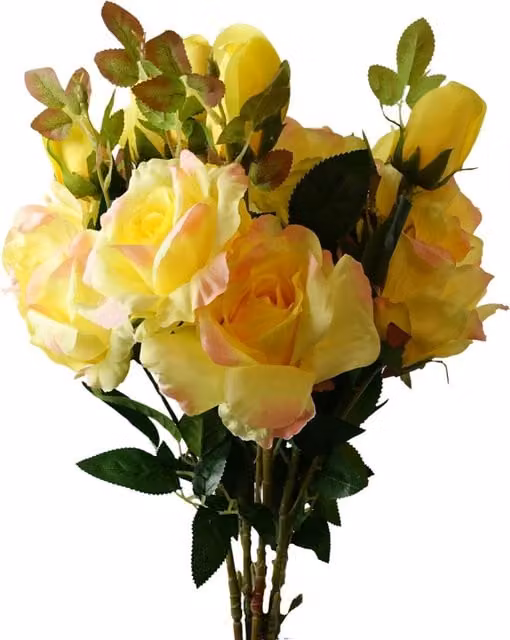 Pegdev Pack of 6 Artificial Rose Stems in Yellow, Pink and White, Height: 80 cm