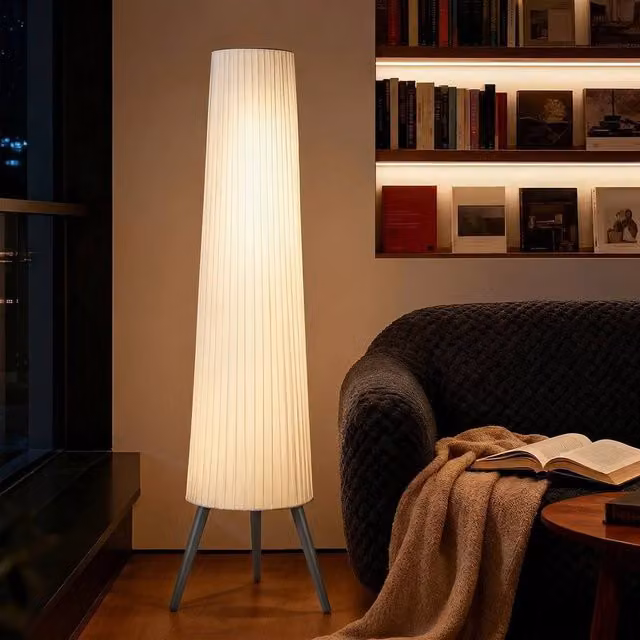 EONLION Dimmable Tripod Floor Lamp with Foot Switch in White and Wood – 1