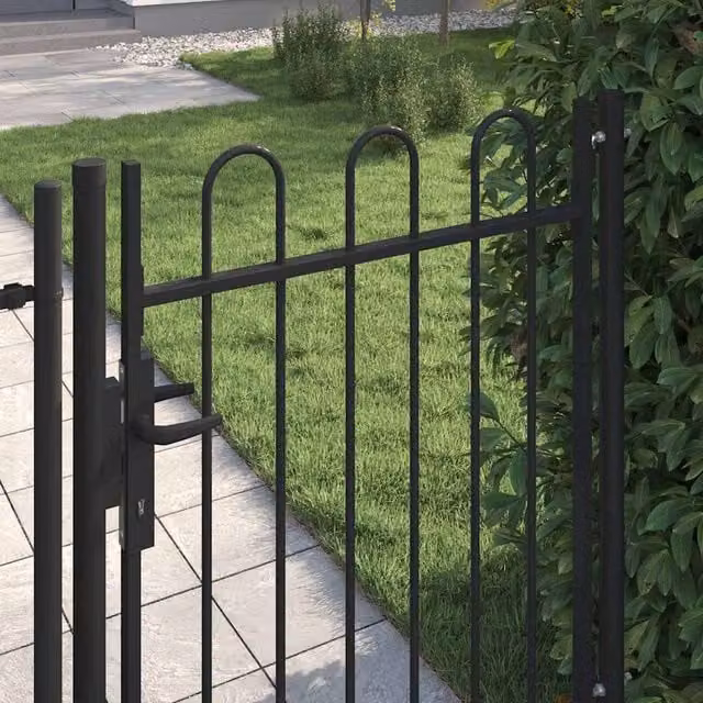 Berkfield Home Durable Steel Single Arched Top Fence Gate in Black, W: 100 cm, H: 120 cm – 1