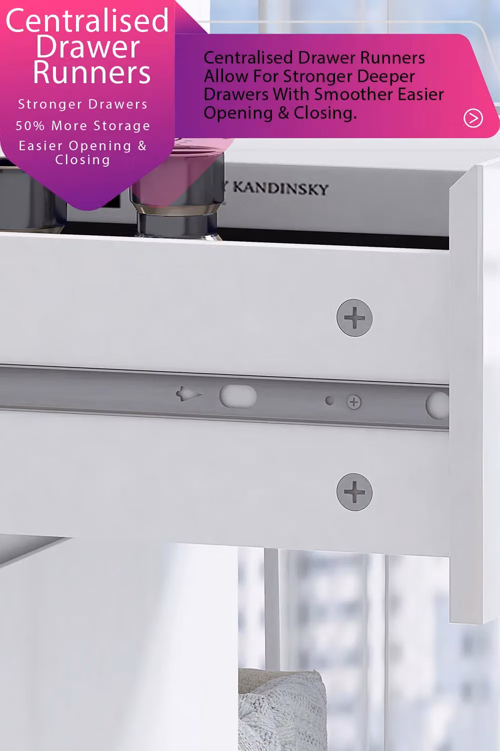 FWStyle Stora Modern 3 Drawer Chest of Drawers in White Gloss, H 77 x W 60 x D 40 cm – 2