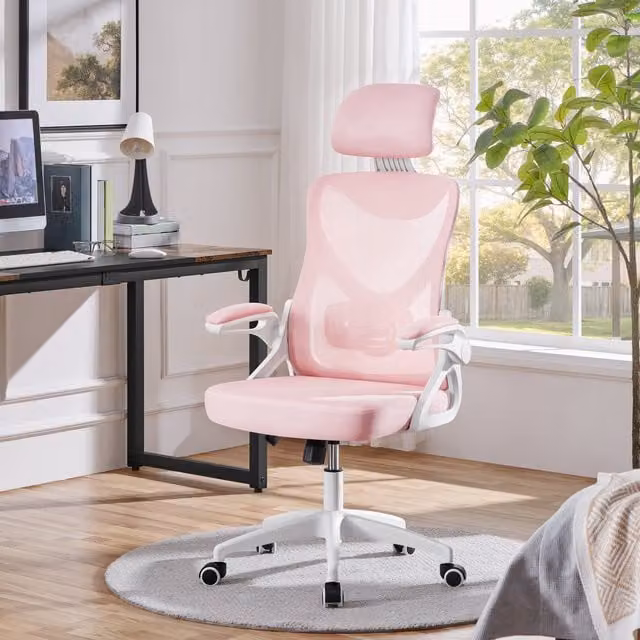 Yaheetech Ergonomic High Back Office Chair in Pink with Headrest, Armrests and 360 Degree Swivel