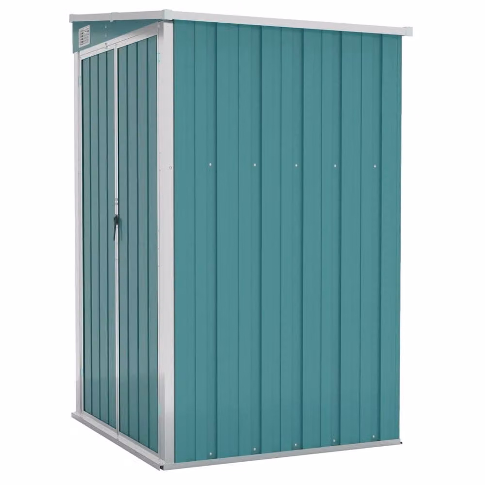 Berkfield Home Wall-mounted Lean-to Garden Shed in Green Galvanised Steel with Double Doors, W/D/H: 118 x 100 x 178 cm – 2