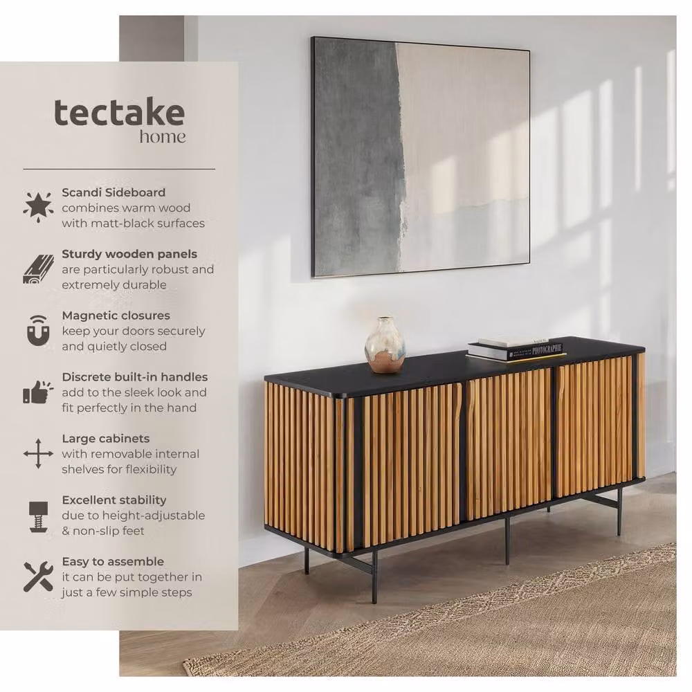 TECTAKE Lineo Modern Multicolour Striped Sideboard with Media Compartments – 2