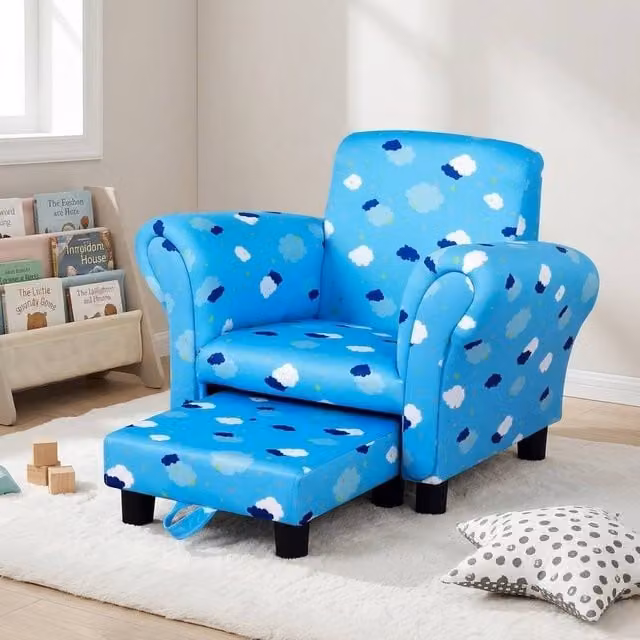 STILVORA Children's Armchair with Pull-Out Footrest in Blue – 1