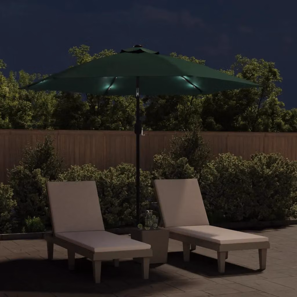 Berkfield Home Green LED Cantilever Garden Umbrella with Polyester Canopy, 3 m – 3