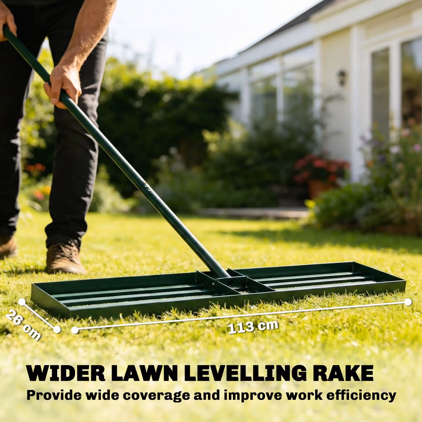 Outsunny Lawn Levelling Rake with 169 cm Handle, Green Metal Lawn Leveller Lute for Grass, Soil, Sand and Golf Courses – 4