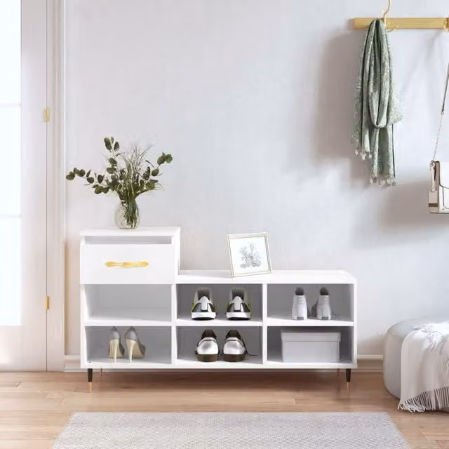 Berkfield Home Modern White Shoe Cabinet with Doors and Drawers, W/D/H: 102 x 36 x 60 cm