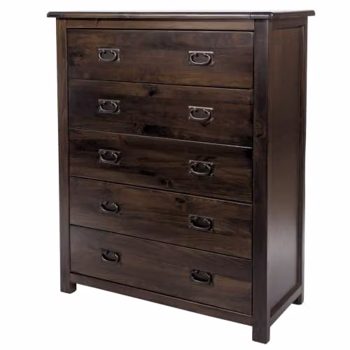 Core Products Boston 5-Drawer Chest of Drawers in Rustic Brown Lacquered Solid Pine Wood, W: 90 cm, D: 40 cm, H: 114.5 cm – 3