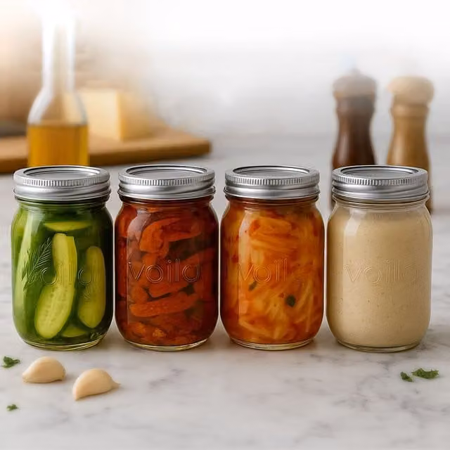 Volila Airtight and Leakproof Glass Mason Jars with Silver 2 Tier Lids, Clear, Set of 4