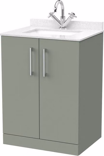 Balterley Pershall 2 Door Bathroom Vanity Unit with Marble Top and Basin, Reed Green, W: 60 cm