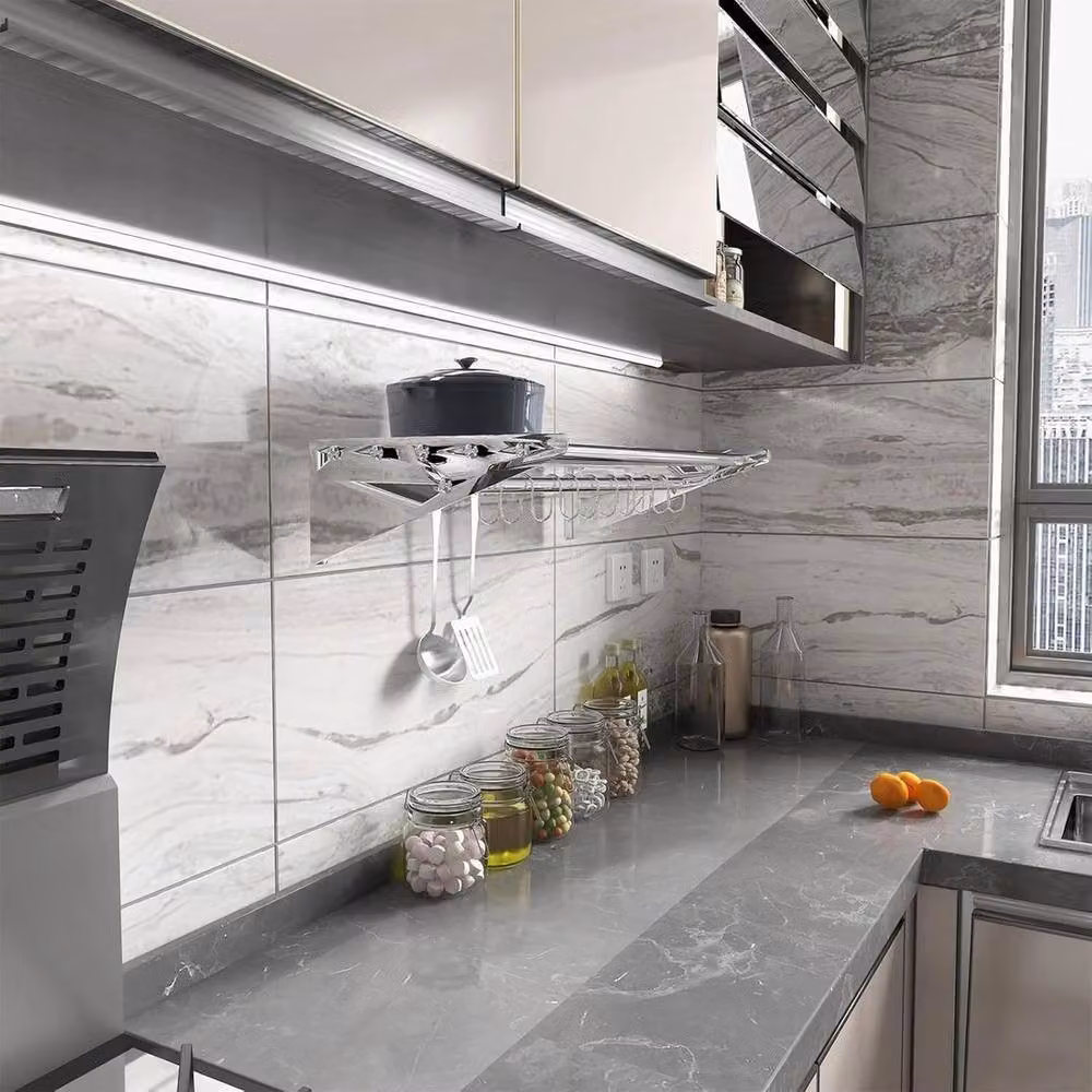 VOGREX Stainless Steel Wall Mounted Kitchen Rack with Shelf in Metallic Silver – 2