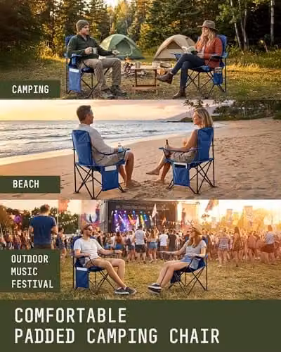 Voyager 2-Pack Lightweight Folding Camping Chairs with Cup Holders and Pockets, Blue – 6