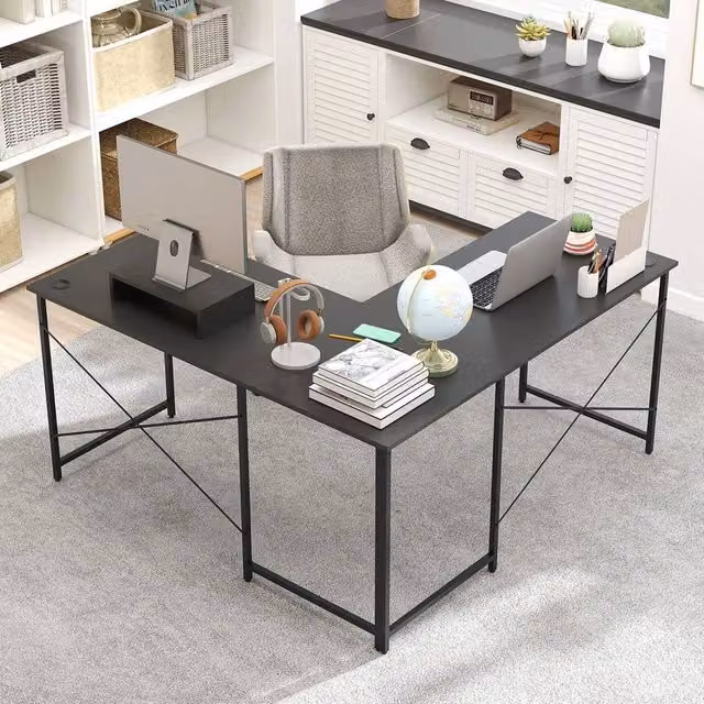 EONLION Black L-Shaped Corner Computer Desk