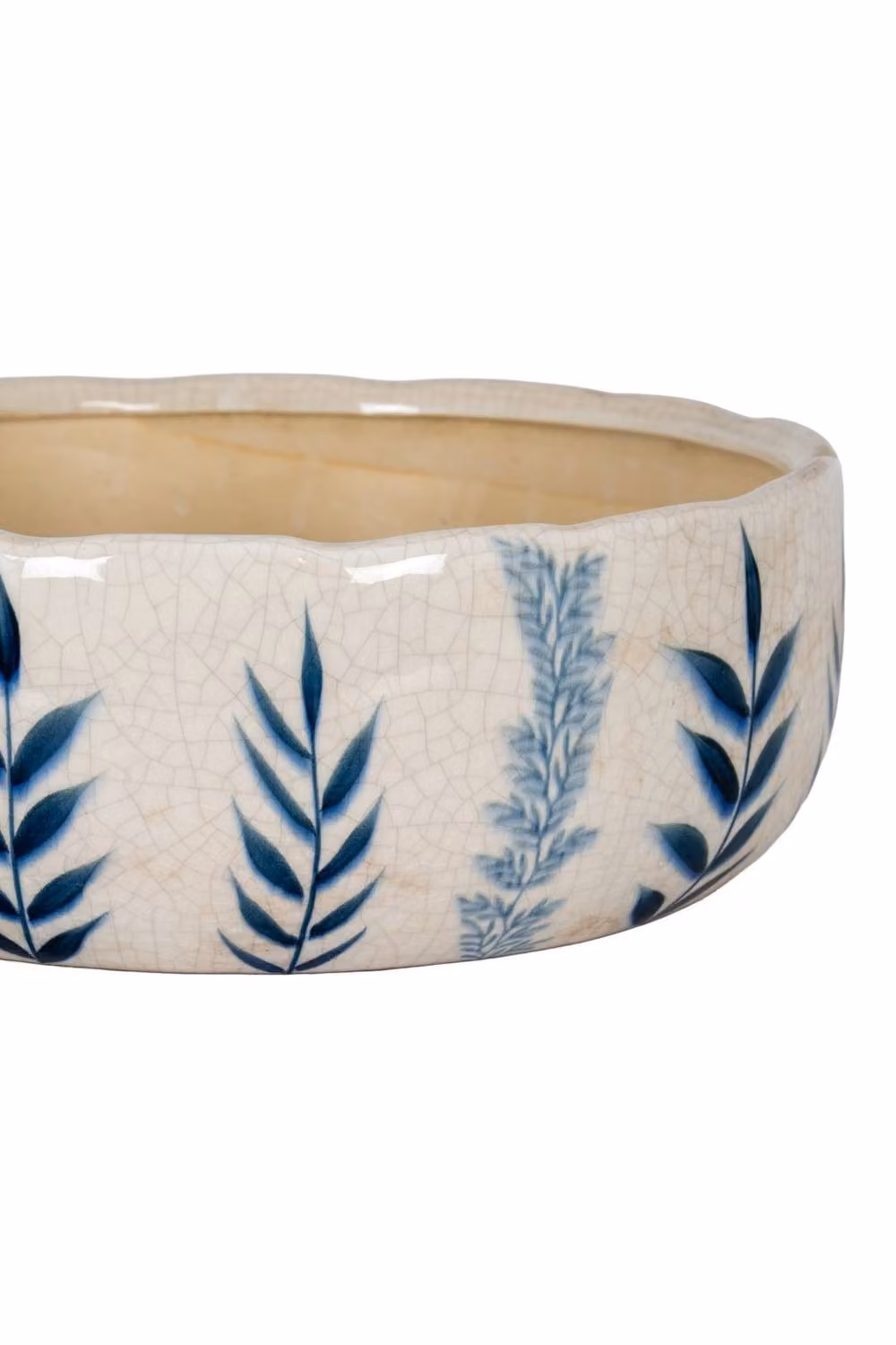 KDMD Large Blue Flora Bowl Pot in Cream – 2