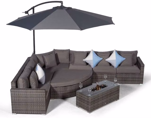 Giardino Santorini 6 Seat Rattan Sofa Set with Ice Bucket Coffee Table and Ottoman in Grey and Brown
