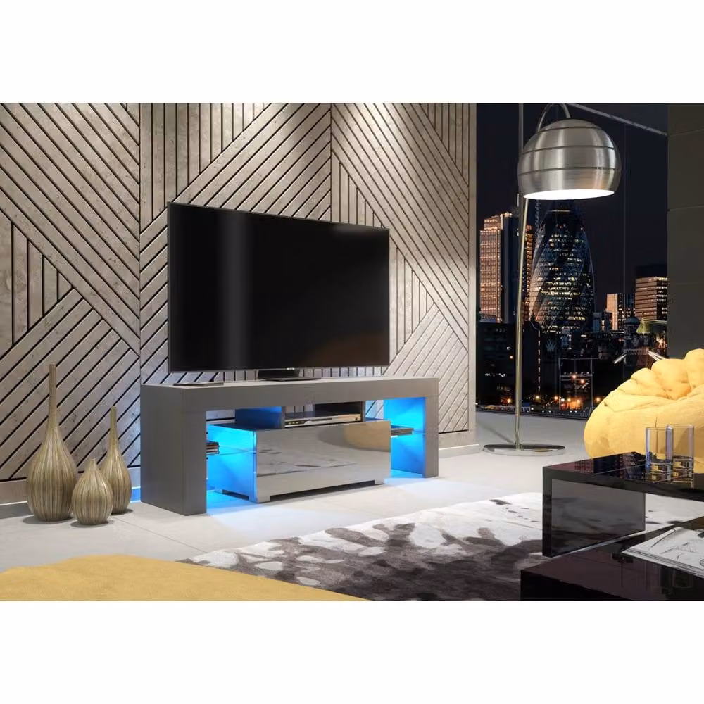 Mex Furniture LTD Floe TV Unit in Dark Grey with Glossy Doors and LED Lights, W: 130 cm, H: 45 cm, D: 35 cm – 2