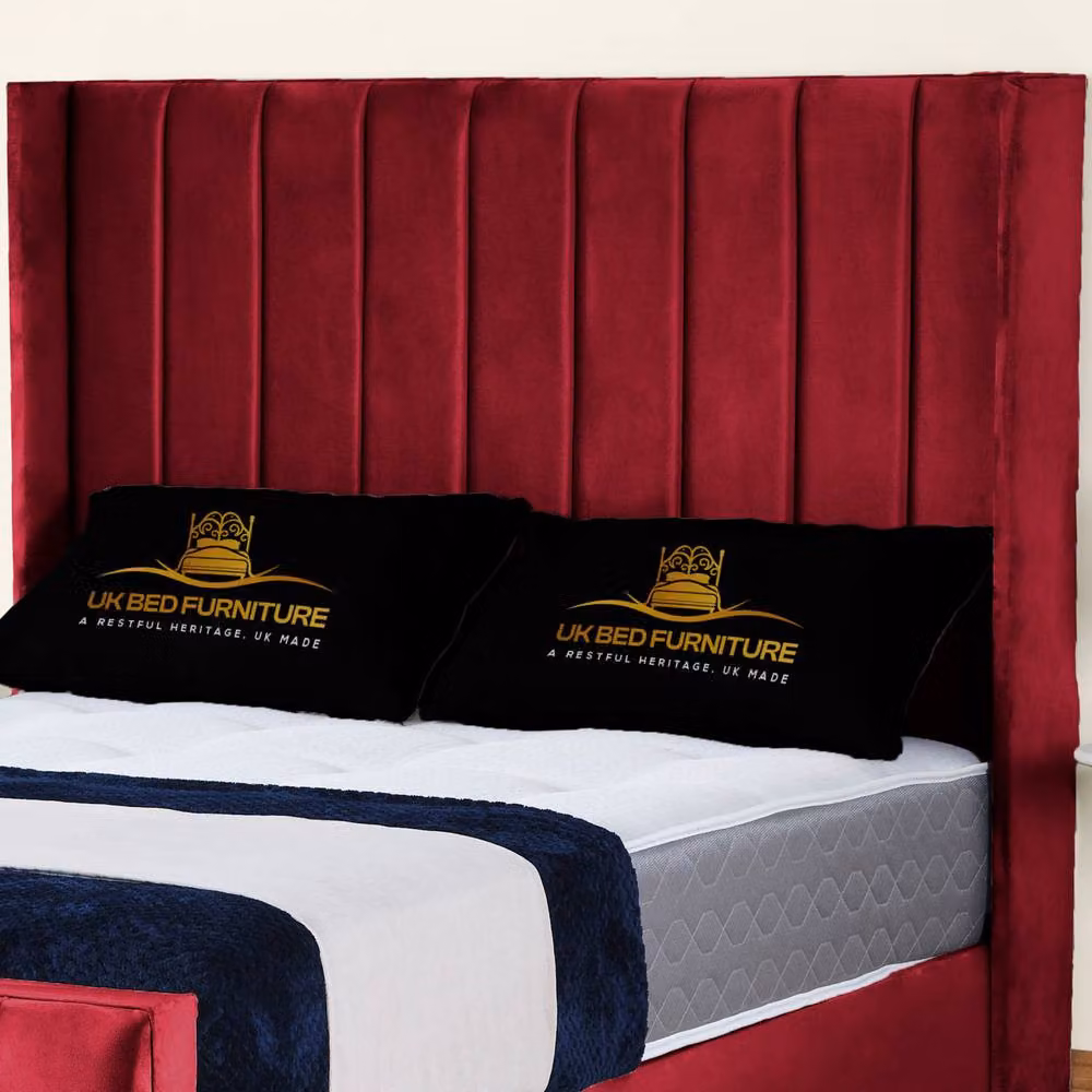 UK Bed Furniture Empire Winged Gas Lift Ottoman Upholstered Bed in Red Velvet, Super King, 200 x 200 cm – 2