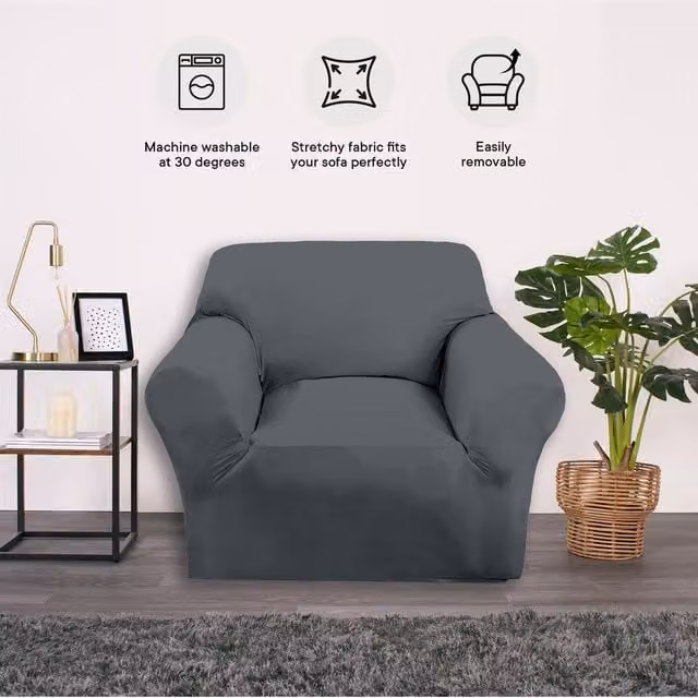 Brentfords Elastic Stretch 1 Seater Armchair Cover Protector in Grey