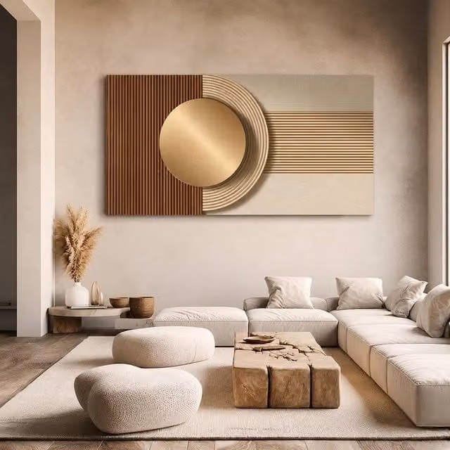 Mafett Golden Horizon Relief Large Round Canvas Wall Art in Gold