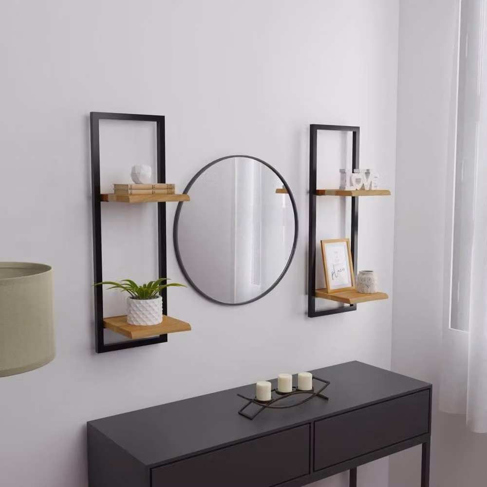Berkfield Home Industrial Wall Mounted Acacia Wood and Steel Shelves, 2 Pack, Brown, W/D/H: 25 x 25 x 75 cm – 2