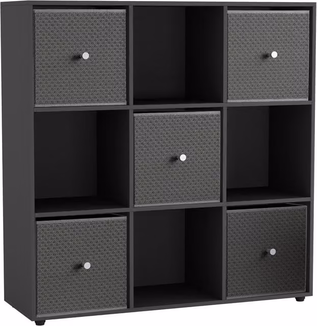 URBNLIVING 9 Cube Storage Unit with Drawers in Black and Grey