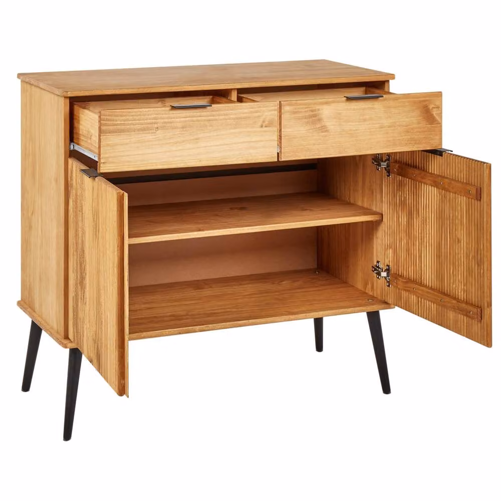 Wyld Haus Rustic Waxed Pine Sideboard in Brown and Black, W: 100 cm, D: 45 cm – 3