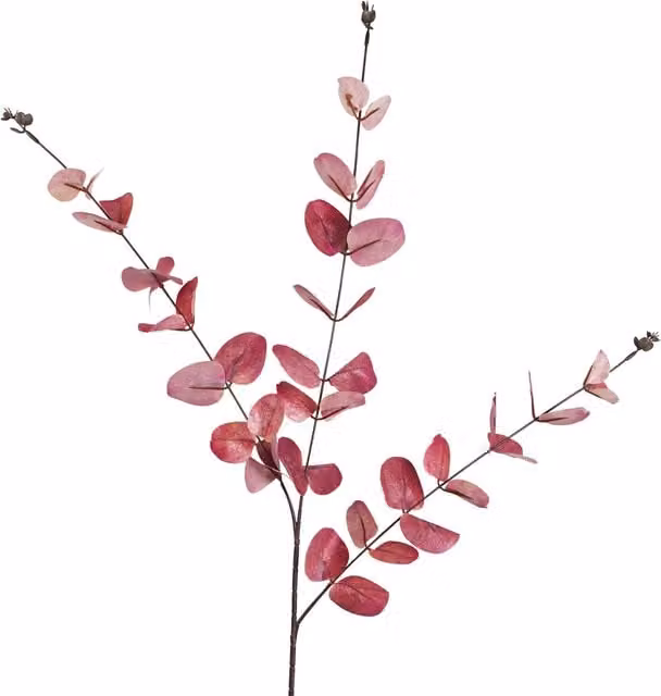 Pink Artificial Eucalyptus Foliage Stem with Textile and Metal Leaves