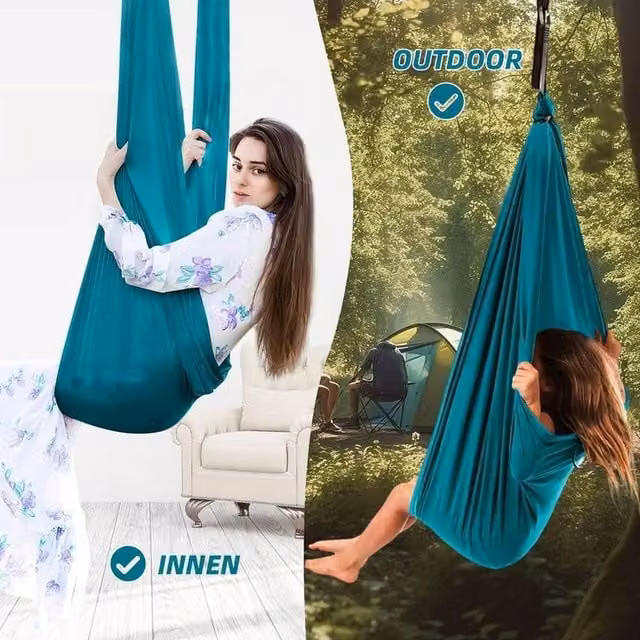 NESTLUNE Aerial Yoga Hammock Set with Fittings in Dark Green, W: 100 cm, D: 15 cm – 1