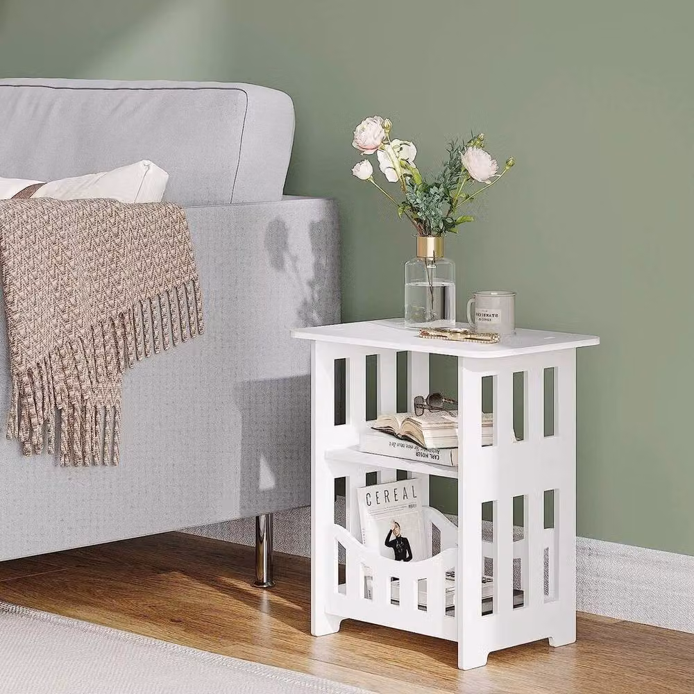 FORGEVIO White Bedside Table Cabinet with Storage Shelf, W/D/H: 91.44 x 60.96 x 101.6 cm – 3