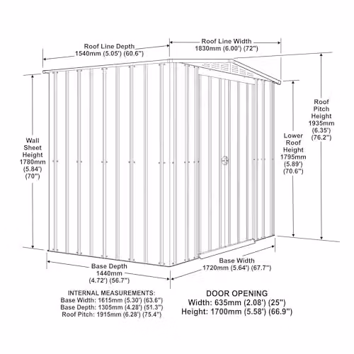 Globel Green Metal Garden Storage Shed with Apex Roof, Sliding Double Doors and Air Vents, W/D/H: 182.88 x 152.4 x 193.51 cm – 2