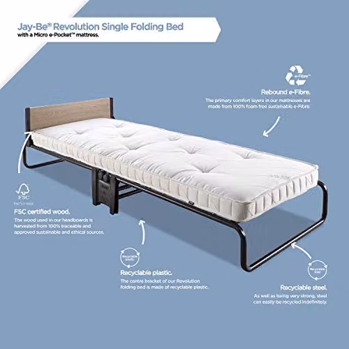 JAY-BE Revolution Single Folding Bed with Micro e-Pocket Spring Mattress, Black, W/D/H: 90 x 190 x 26 cm – 2