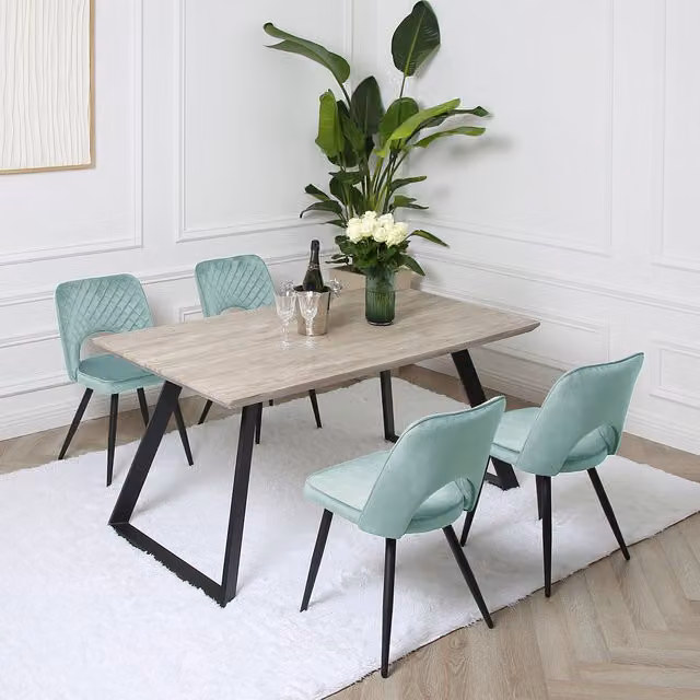 Home Garden Direct Modern Rectangular Wood Dining Table and 6 Chairs Set in Petrol