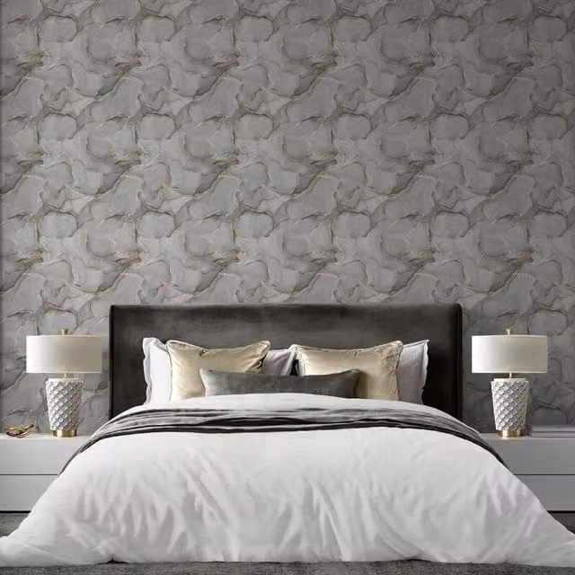 Muriva Elysian Marble Abstract Wallpaper in Black and Grey – 1