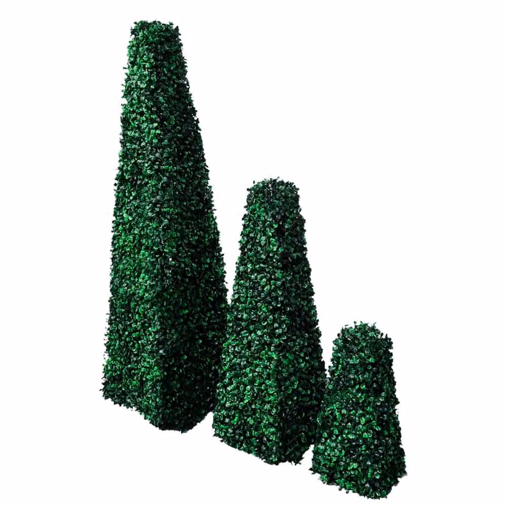 Berkfield Home Set of 3 Green Artificial Potted Boxwood Pyramid Topiary Tabletop Plants – 2