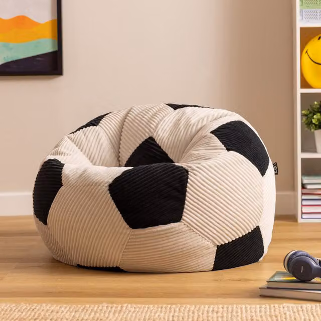 Icon Kids Geometric Printed Dome Bean Bag in Black and Beige with Removable Cover