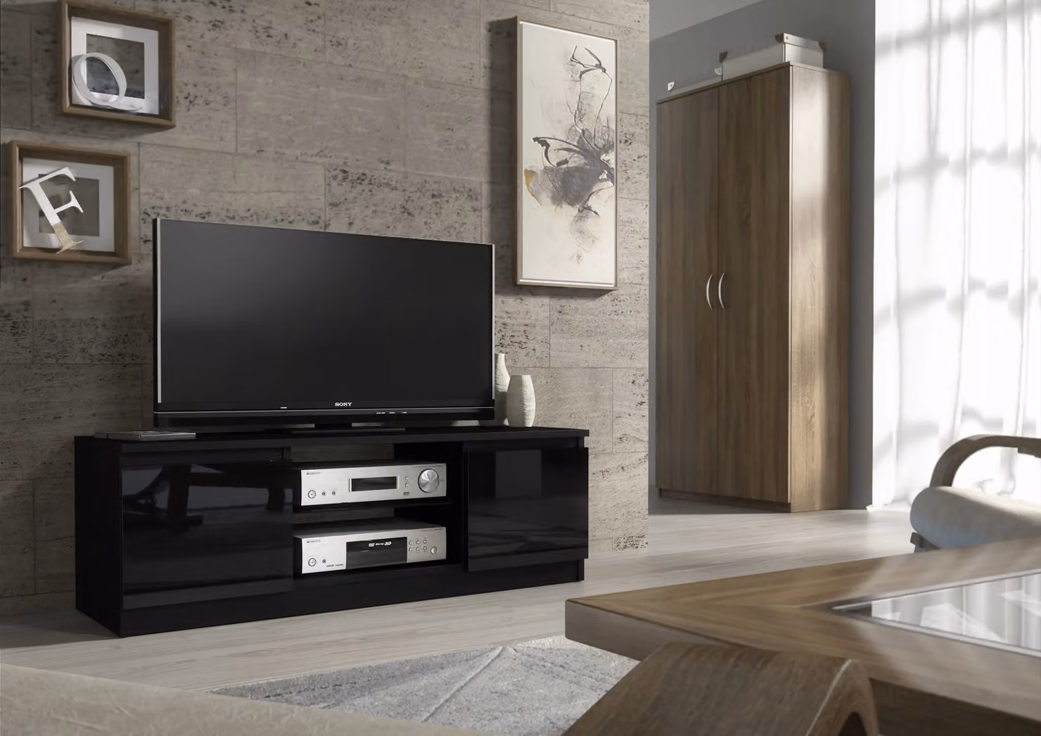 Creative Furniture Modern Black High Gloss TV Unit W: 120 cm, D: 38 cm, H: 40 cm – 2