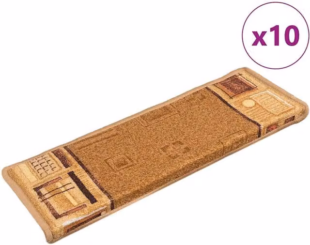Berkfield Home Self-adhesive Stair Mats, 10 Pack, Beige, W/D/H: 65 x 21 x 4 cm – 1